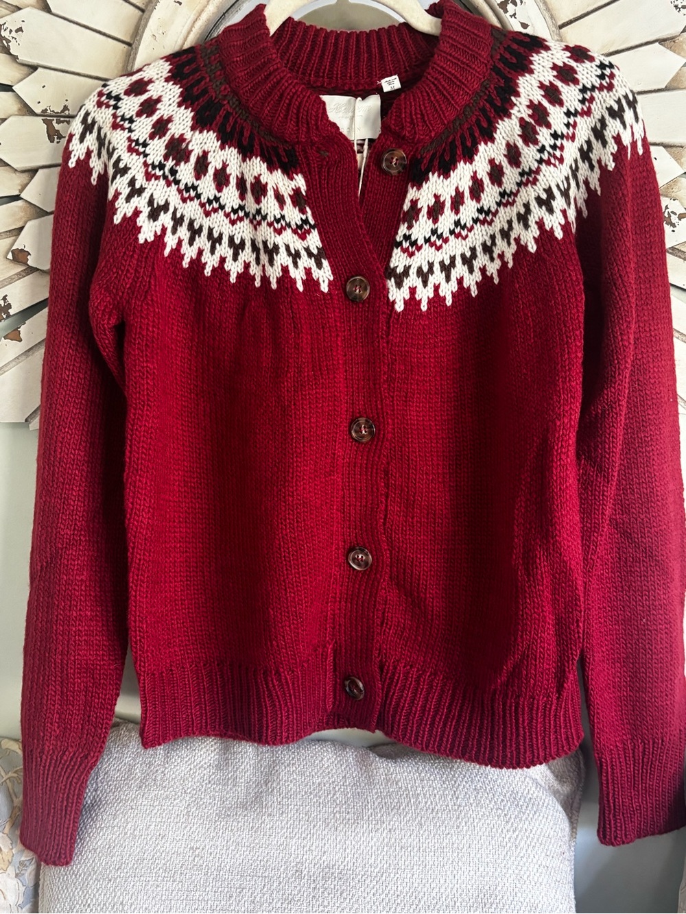 NWT DÔEN Heirloom Clarke Cardigan Burgundy Fair Isle Merino Alpaca M - Picture 10 of 12